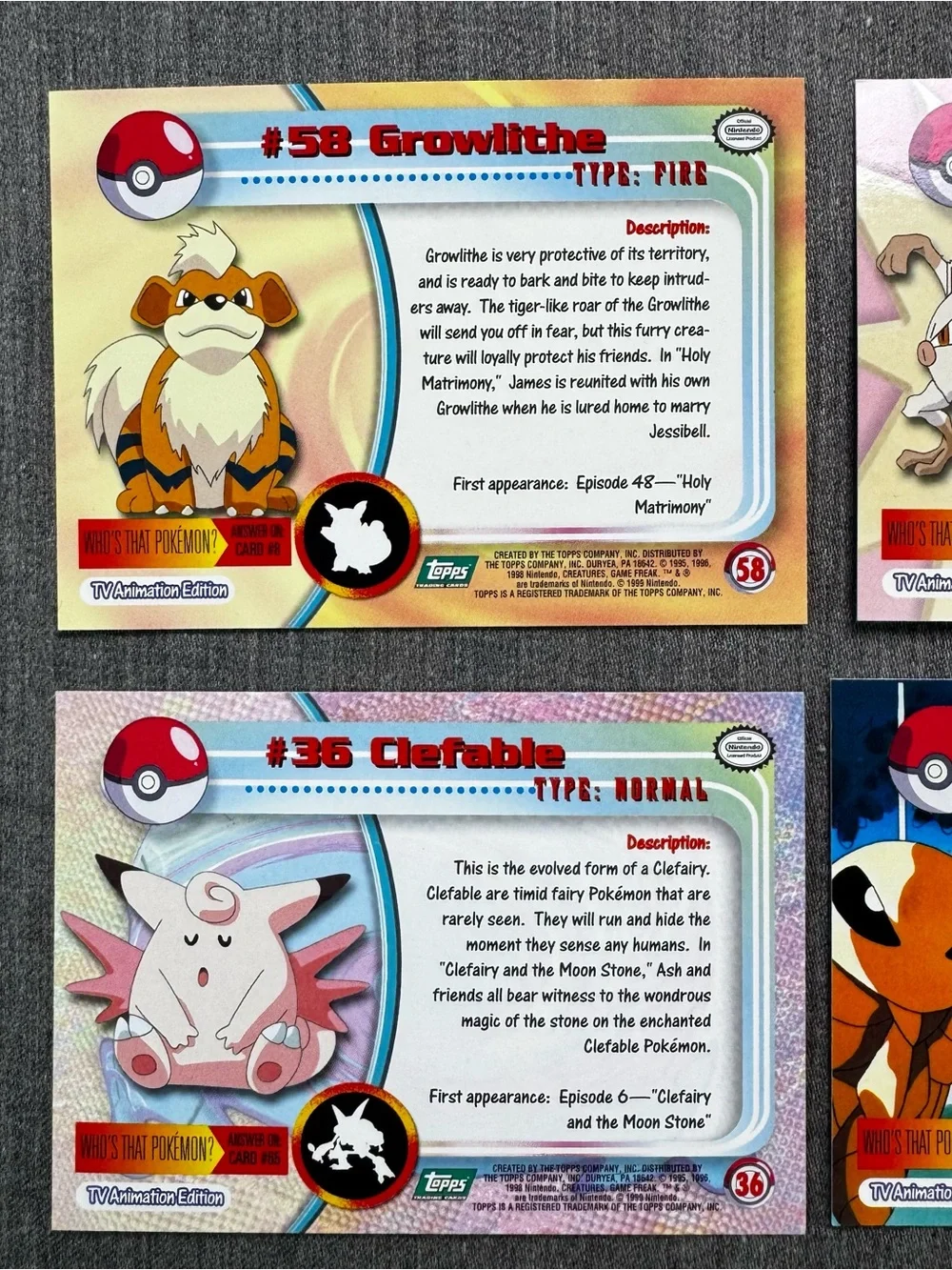Vintage 1999 Topps Pokemon Card Lot 6 TV Animation Green Logo Non-Foil Clefable